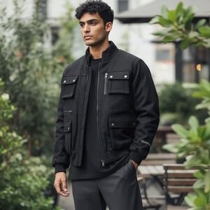 Vintage ROBERT PHILLIPE Men's Black Wool Blend Bomber Moto Jacket Size 4XL – NEW